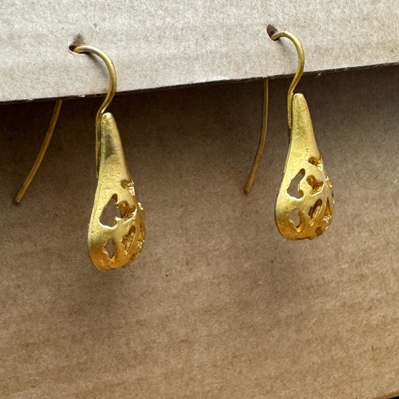 Gold Teardrop hook Earrings - Picture 2 of 3